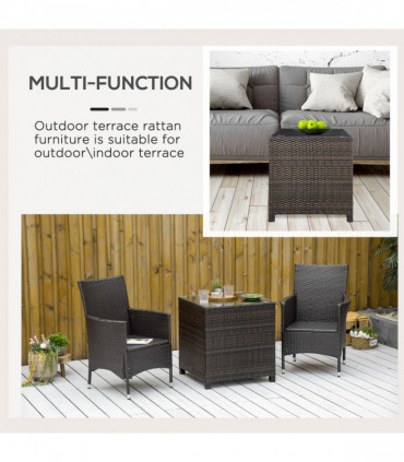 Rattan Side Table Brown 64cm x 64cm x 68cm Metal Glass PE UV Fire Resistant