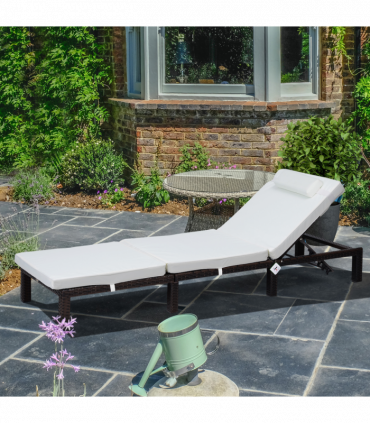 Rattan Sun Lounger Bed-Brown