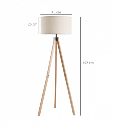 Wood Beige 45cm x 45cm x 152cm Rubber Wood Tripod Floor Lamp Beige