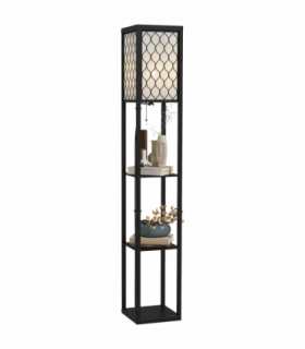 Floor Lamp 4-tier Open Shelves Wooden, 26L x 26W x 160Hcm-Black/White