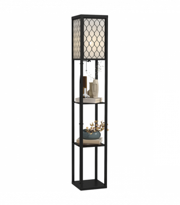 Floor Lamp 4-tier Open Shelves Wooden, 26L x 26W x 160Hcm-Black/White