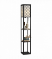 Floor Lamp 4-tier Open Shelves Wooden, 26L x 26W x 160Hcm-Black/White