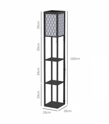 Floor Lamp 4-tier Open Shelves Wooden, 26L x 26W x 160Hcm-Black/White