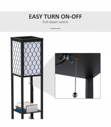 Floor Lamp 4-tier Open Shelves Wooden, 26L x 26W x 160Hcm-Black/White