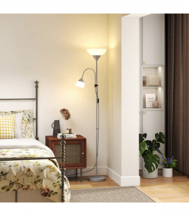 Steel Duo-Head Floor Lamp Silver Elegant mother-child design uplifter light