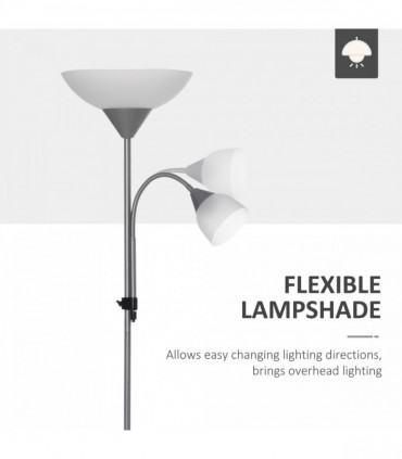 Steel Duo-Head Floor Lamp Silver Elegant mother-child design uplifter light