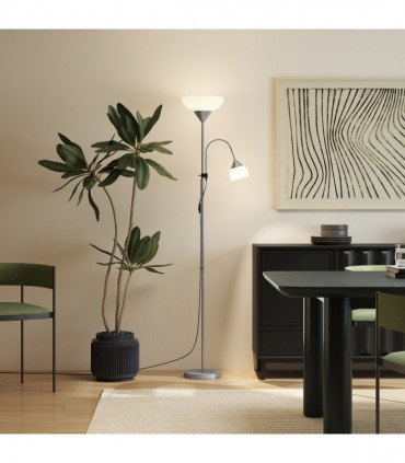 Steel Duo-Head Floor Lamp Silver Elegant mother-child design uplifter light