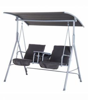 Steel Frame 2-Seater  Swing Chair w/ Table Grey
