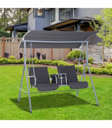 Steel Frame 2-Seater  Swing Chair w/ Table Grey