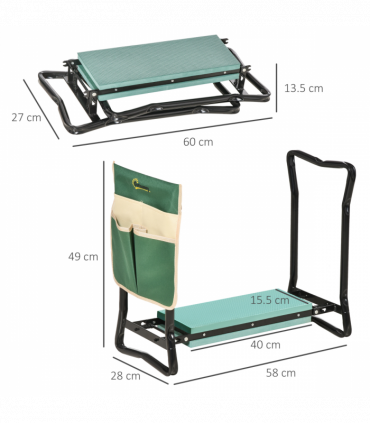 Steel Frame Gardening Kneeler Seat w/ Pouch Green