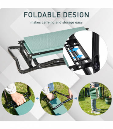 Steel Frame Gardening Kneeler Seat w/ Pouch Green