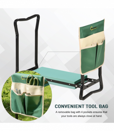 Steel Frame Gardening Kneeler Seat w/ Pouch Green
