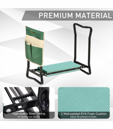 Steel Frame Gardening Kneeler Seat w/ Pouch Green