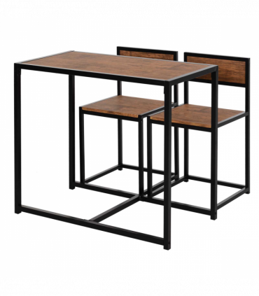 Bar Stool and Table Set Steel Frame MDF 2-Seater Wood Tone Rustic Brown