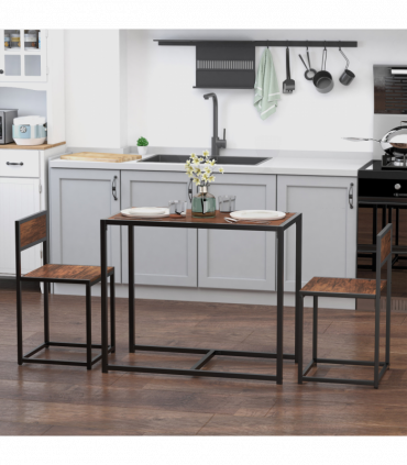 Bar Stool and Table Set Steel Frame MDF 2-Seater Wood Tone Rustic Brown
