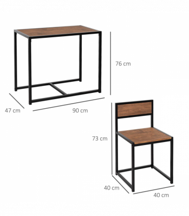 Bar Stool and Table Set Steel Frame MDF 2-Seater Wood Tone Rustic Brown