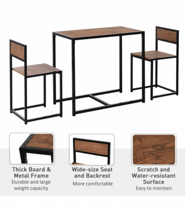 Bar Stool and Table Set Steel Frame MDF 2-Seater Wood Tone Rustic Brown