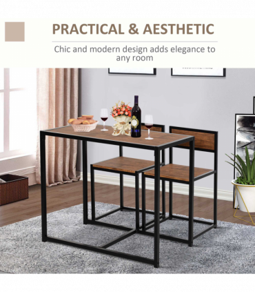 Bar Stool and Table Set Steel Frame MDF 2-Seater Wood Tone Rustic Brown