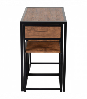 Bar Stool and Table Set Steel Frame MDF 2-Seater Wood Tone Rustic Brown