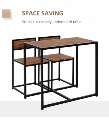Bar Stool and Table Set Steel Frame MDF 2-Seater Wood Tone Rustic Brown