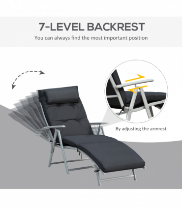 Steel Frame Outdoor Garden Padded Sun Lounger Black 137L x 63.5W x 100.5H