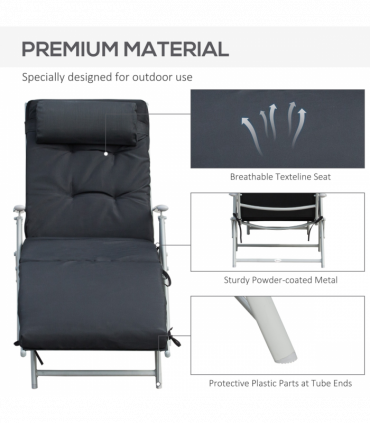 Steel Frame Outdoor Garden Padded Sun Lounger Black 137L x 63.5W x 100.5H
