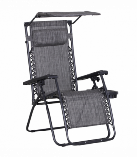 Steel Frame Zero Gravity Outdoor Chair Grey 90cm x 67cm x 110cm Canopy