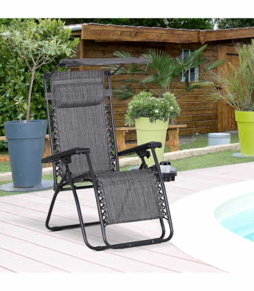 Steel Frame Zero Gravity Outdoor Chair Grey 90cm x 67cm x 110cm Canopy