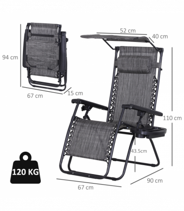 Steel Frame Zero Gravity Outdoor Chair Grey 90cm x 67cm x 110cm Canopy