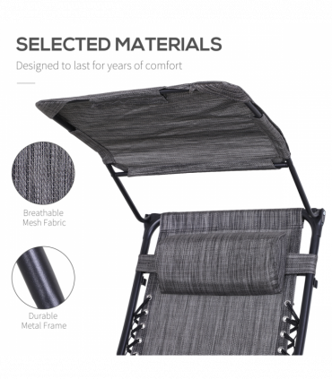 Steel Frame Zero Gravity Outdoor Chair Grey 90cm x 67cm x 110cm Canopy