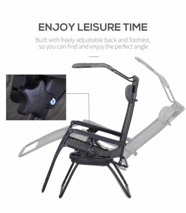 Steel Frame Zero Gravity Outdoor Chair Grey 90cm x 67cm x 110cm Canopy