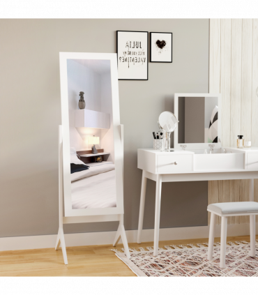 Tall Freestanding Dressing Mirror w/Adjustable Tilt White