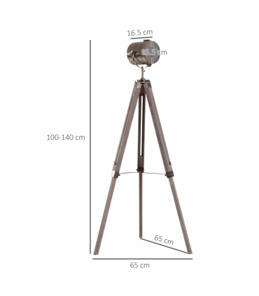 Floor Lamp, 65L, Wood/Bronze Colour, 140cm Height, Adjustable Angle
