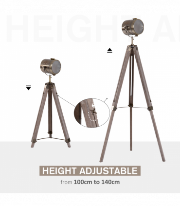 Floor Lamp, 65L, Wood/Bronze Colour, 140cm Height, Adjustable Angle