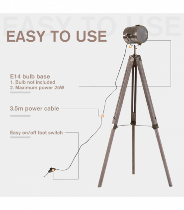 Floor Lamp, 65L, Wood/Bronze Colour, 140cm Height, Adjustable Angle