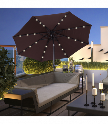 Umbrella Parasol 24 Solar LED-Brown/Coffee