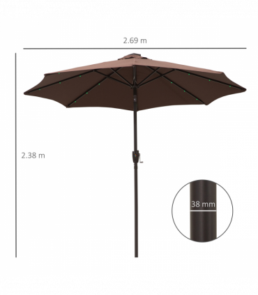 Umbrella Parasol 24 Solar LED-Brown/Coffee