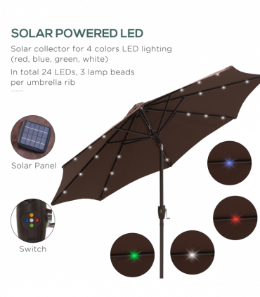 Umbrella Parasol 24 Solar LED-Brown/Coffee