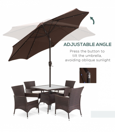 Umbrella Parasol 24 Solar LED-Brown/Coffee
