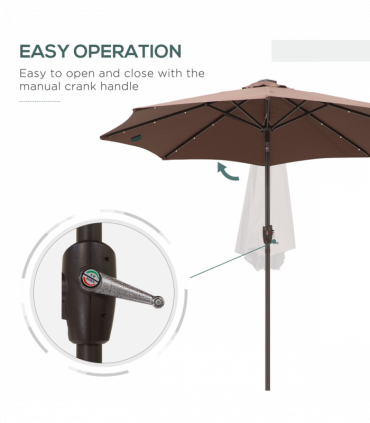 Umbrella Parasol 24 Solar LED-Brown/Coffee