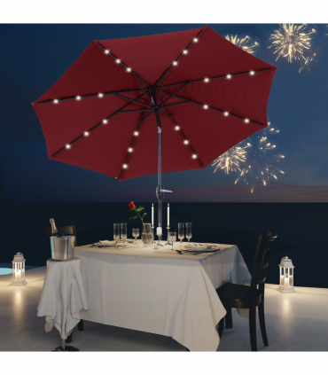 Umbrella Parasol 24 Solar LED-Wine Red