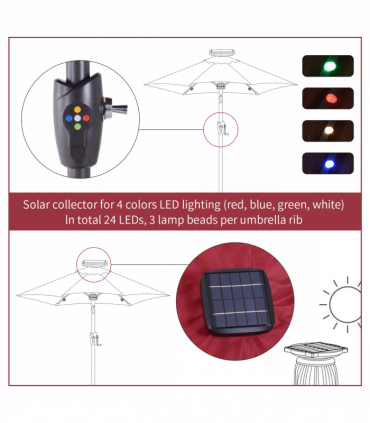 Umbrella Parasol 24 Solar LED-Wine Red
