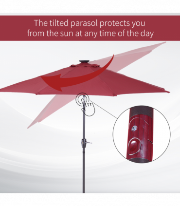 Umbrella Parasol 24 Solar LED-Wine Red