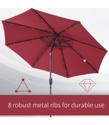 Umbrella Parasol 24 Solar LED-Wine Red