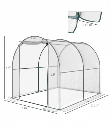 Greenhouse Walk-in Tunnel Clear PVC Cover Steel Frame S Size 2.5m x 2m x 2m
