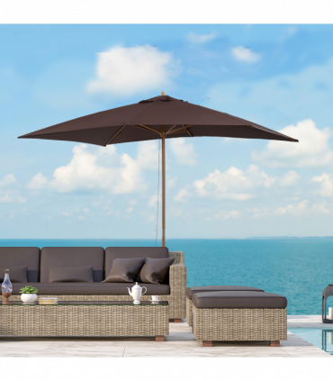 Wooden Garden Parasol Umbrella Coffee 3m x 2m