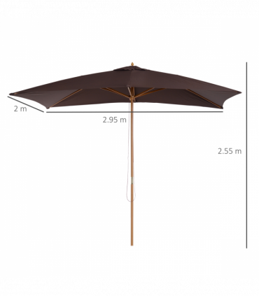 Wooden Garden Parasol Umbrella Coffee 3m x 2m
