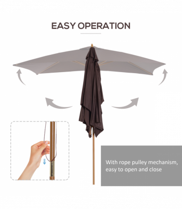 Wooden Garden Parasol Umbrella Coffee 3m x 2m