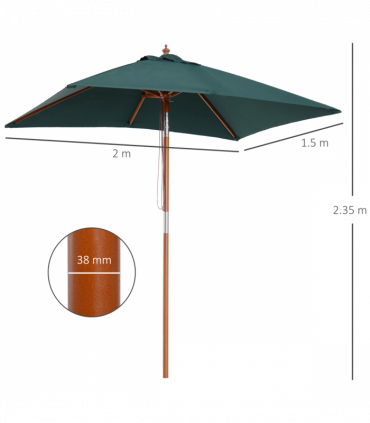 Wooden Patio Umbrella Market Parasol Outdoor Sunshade 6 Ribs Brown Green