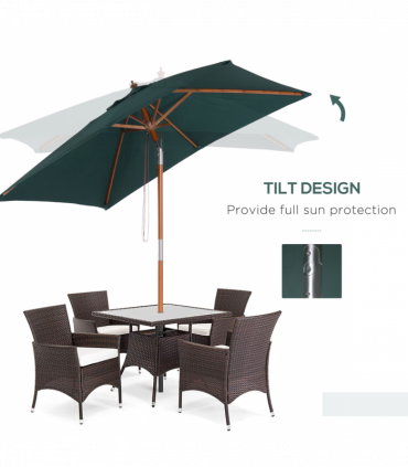 Wooden Patio Umbrella Market Parasol Outdoor Sunshade 6 Ribs Brown Green